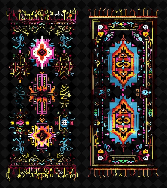 PSD bohemian style rugs 8 bit pixel with ethnic prints and tasse png unique y2k design collection