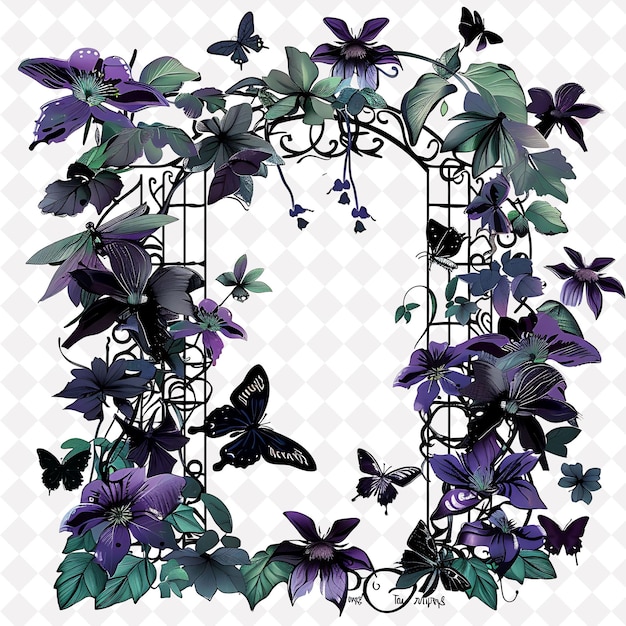 PSD bohemian trellis made from composite adorned with clematis a outline natural decorative design