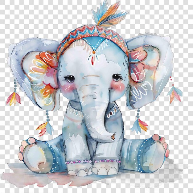 PSD boho baby elephant illustration watercolor