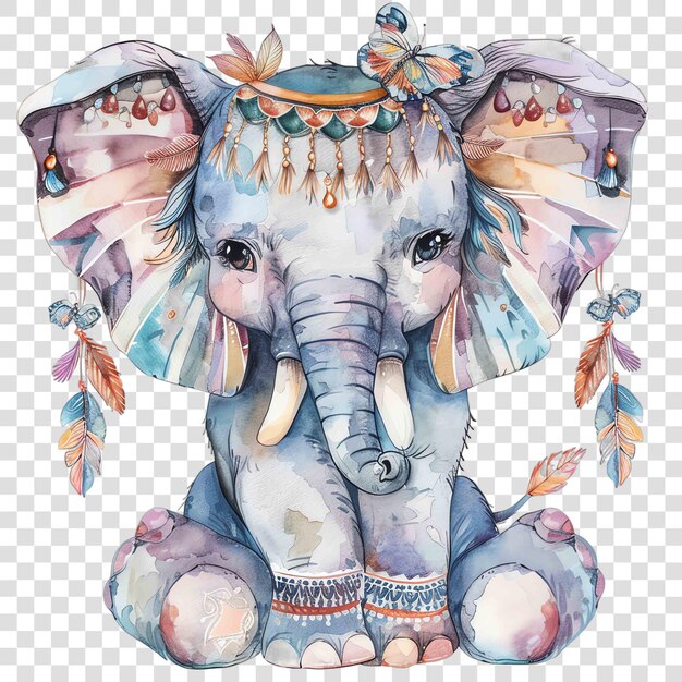 PSD boho baby elephant illustration watercolor