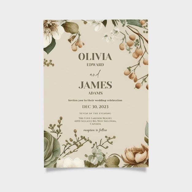 Boho Floral Grey Wedding Invitation Template Digital Invitation Editable Invitation