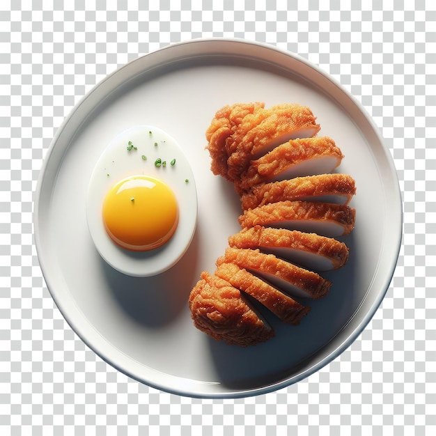 boiled egg slice and fried chicken on a plate transparent background