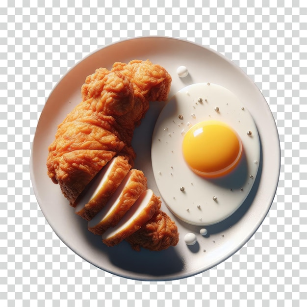 boiled egg slice and fried chicken on a plate transparent background