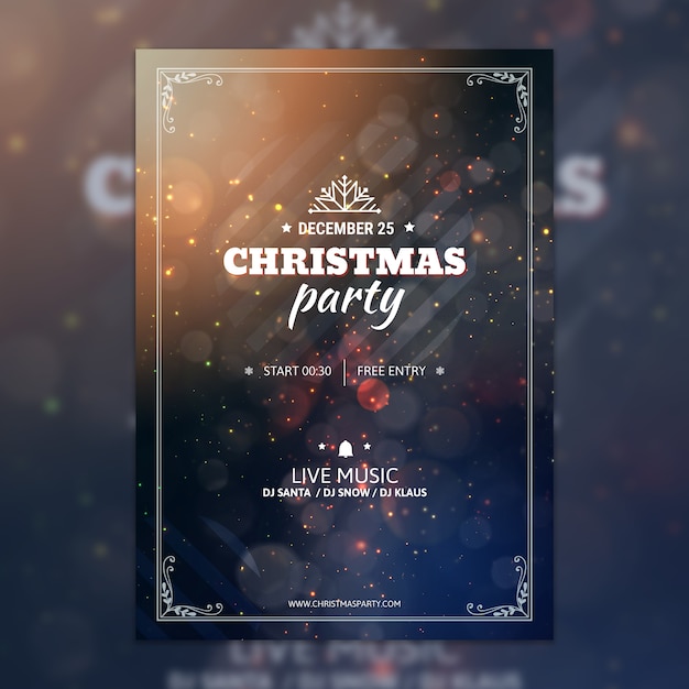 PSD bokeh christmas party poster mockup