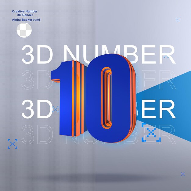 PSD bold blue 3d number10