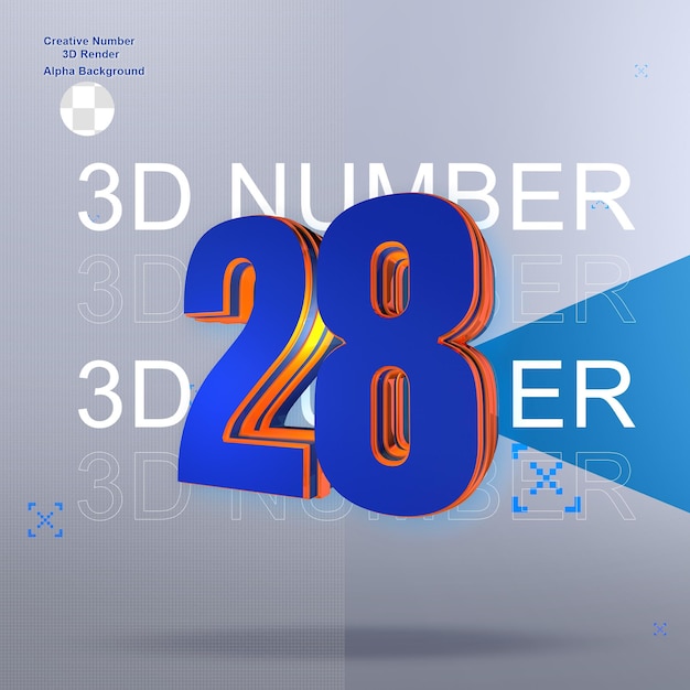 PSD bold blue 3d number28