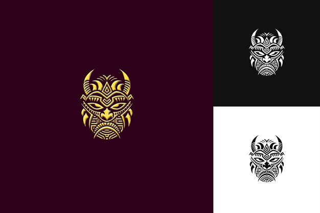 Bold Maori Tribal Mask Logo With Twisted Patterns and Spears Abstract Vector Design Collections