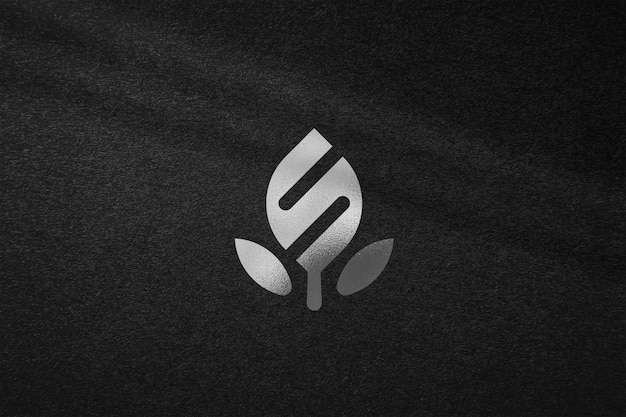 Bold Silver Logo Mockup in Dark Texture Backdrop with Shadow