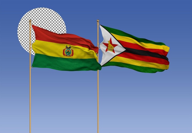 Bolivia and Zimbabwe Wavy Flags Together Bilateral Relations 3D Rendering