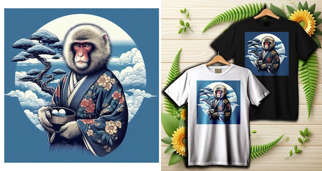 PSD bonsai protector the armored macaque t shirt design art for boys and girls