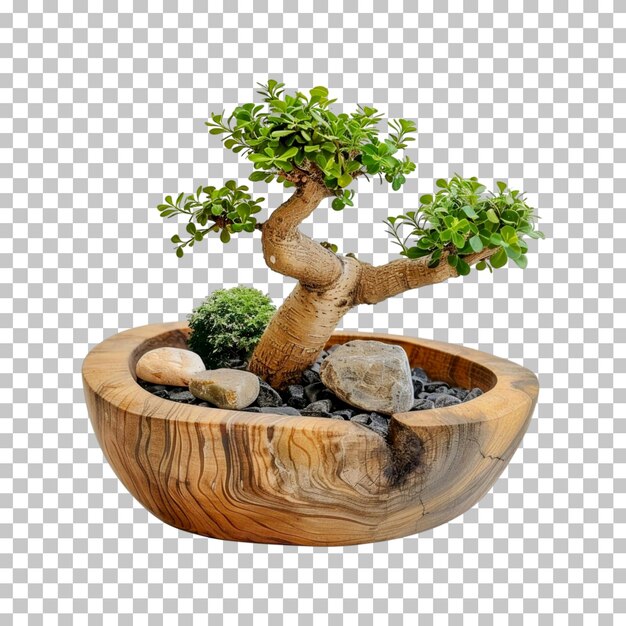 PSD a bonsai tree in a wooden pot on a transparent background