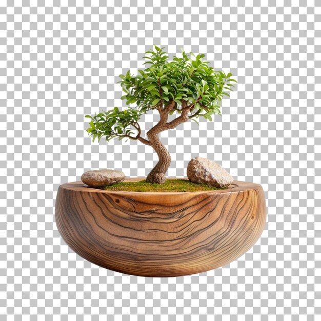 PSD a bonsai tree in a wooden pot on a transparent background