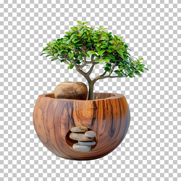 PSD a bonsai tree in a wooden pot on a transparent background