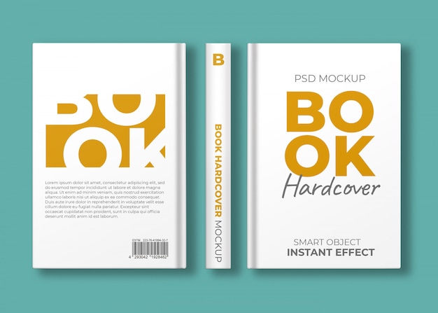 PSD book hardcover mockup three views