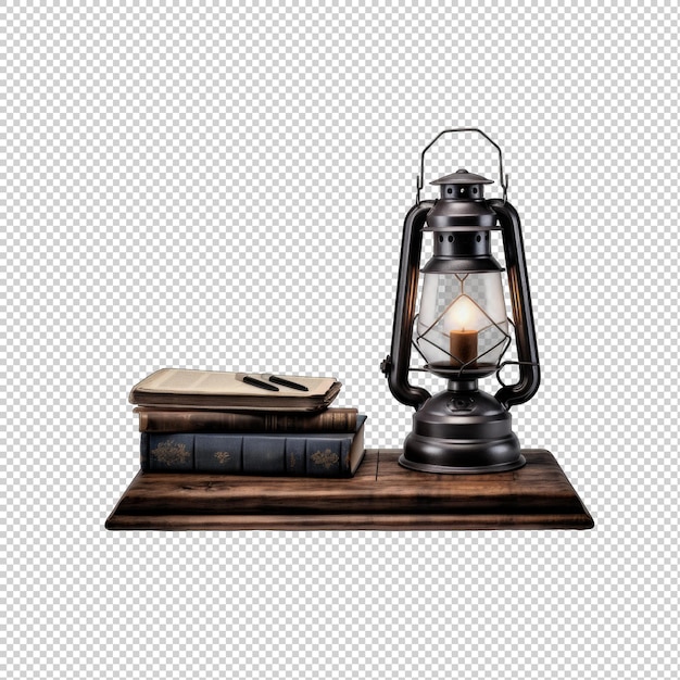 Book and lantern isolated on transparent background