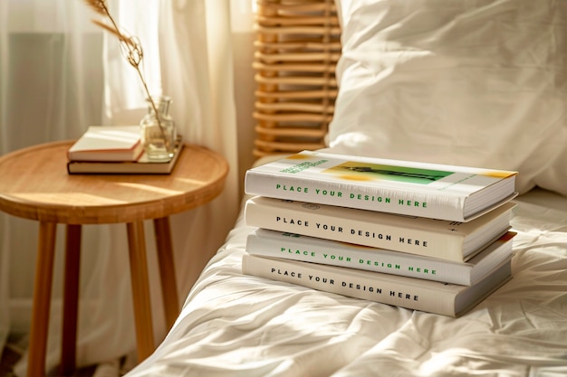 PSD book mockup on the bed