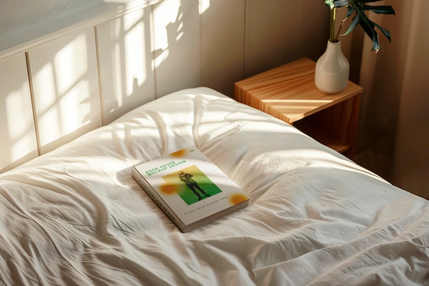 PSD book mockup on the bed