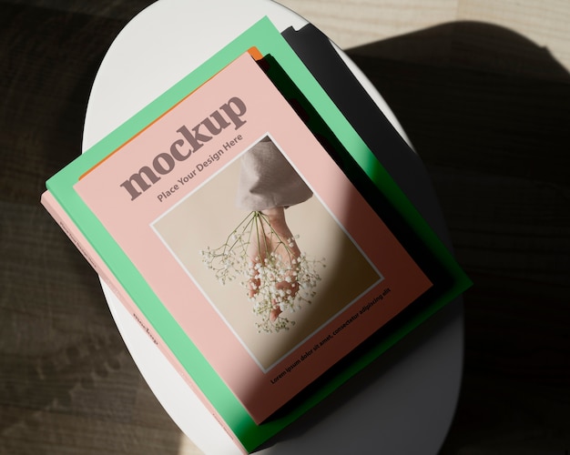 Book mockup on bedside table