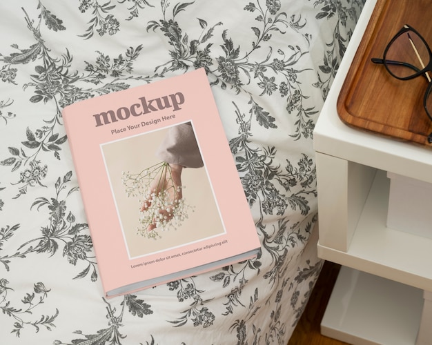 Book mockup on bedside table