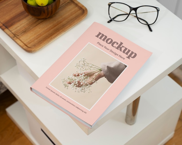 Book mockup on bedside table