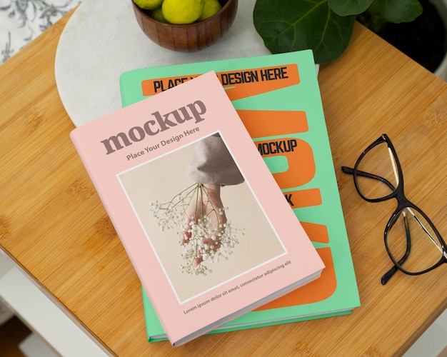 Book mockup on bedside table