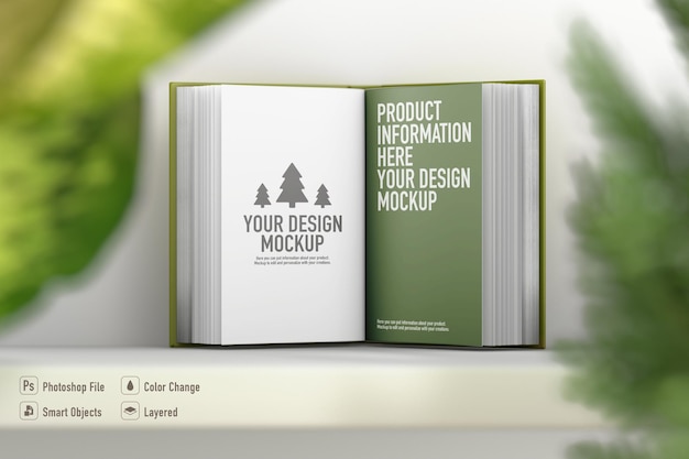 Book mockup isolated around plants