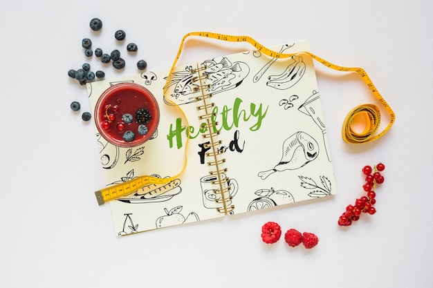 Book mockup with healthy food concept