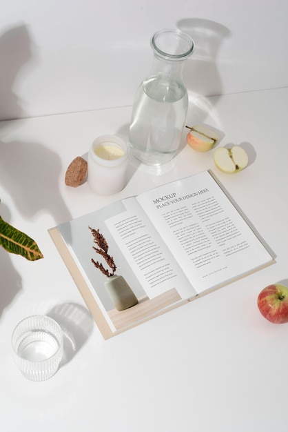 Book mockup with minimal still life