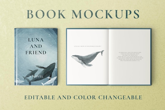 Book mockups psd, editable color changeable design