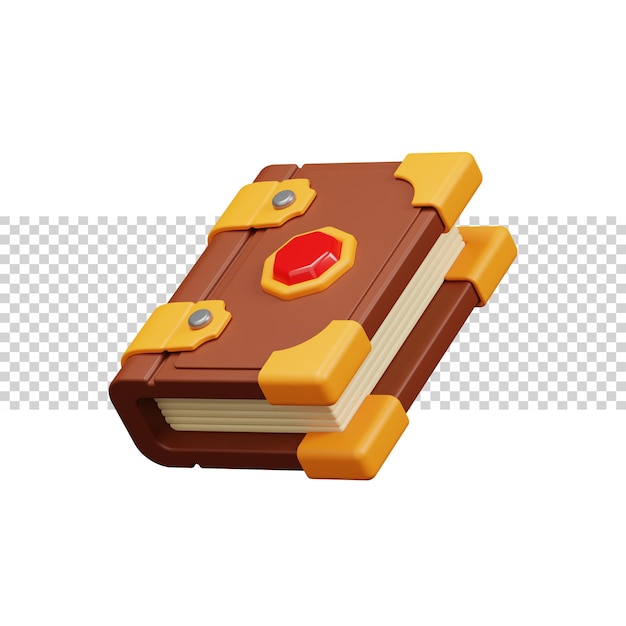 Book mystical design with red crystal 3d rendering icon for website or game. Classic simple book