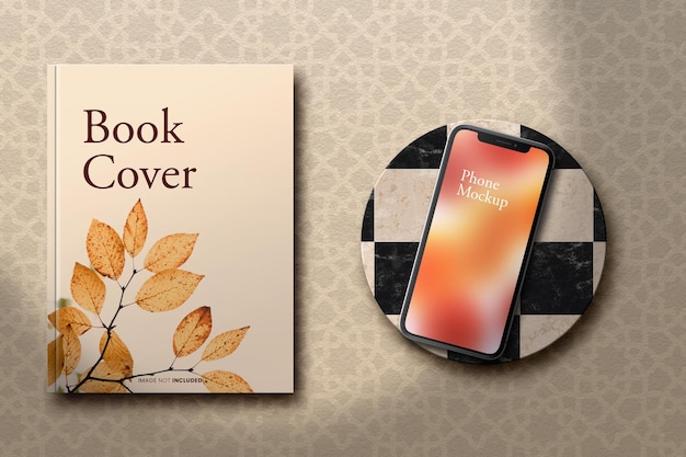 book and phone mockup psd