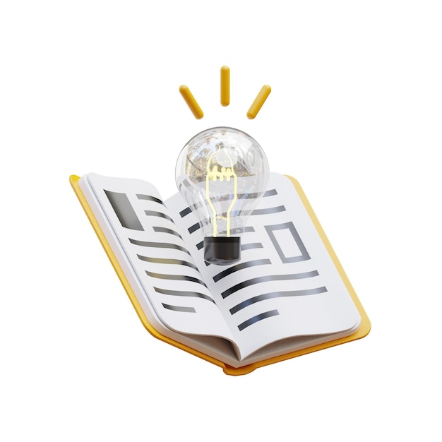 A book with a light bulb on it and a white background.