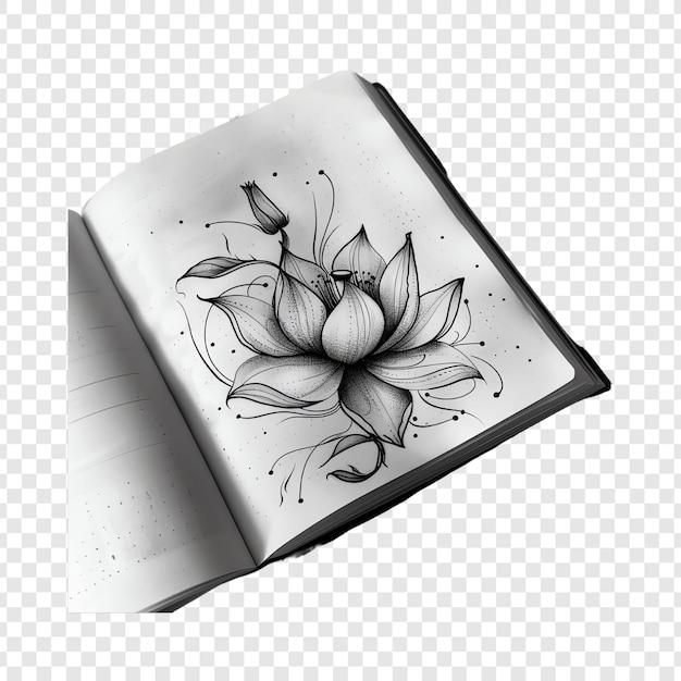 a book with a lotus flower drawn on it