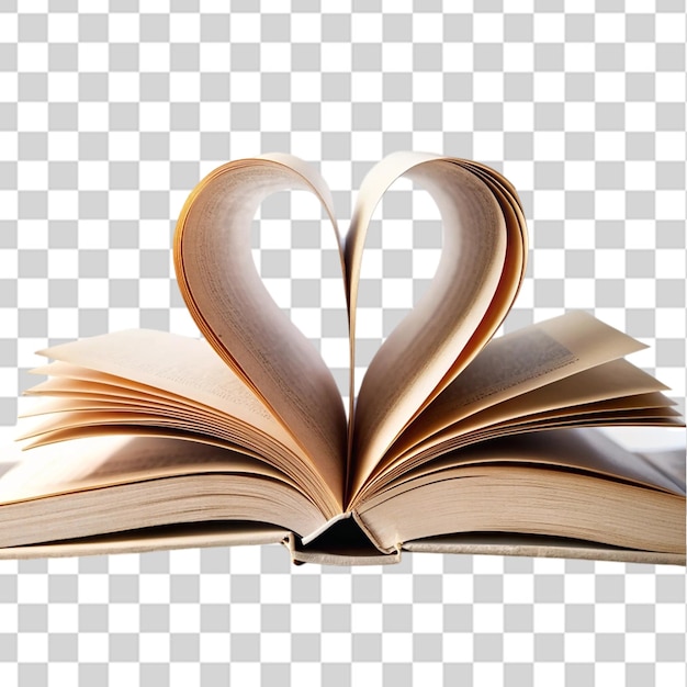 PSD book with opened pages of shape of heart isolated on transparent background