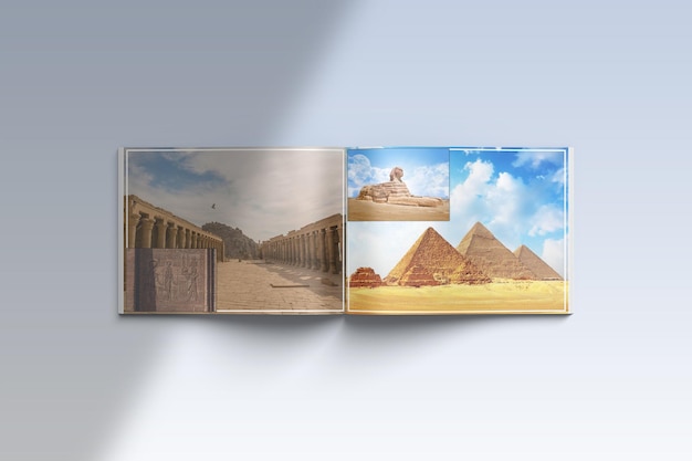 a book with a picture of the pyramids and the pyramids in the background