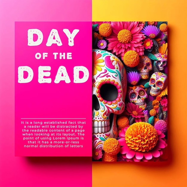 PSD a book with a pink background that says day of the dead