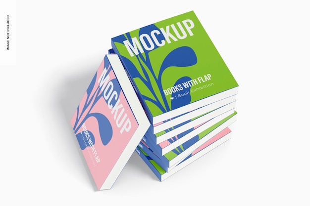 Books with Flap Mockup, Stacked