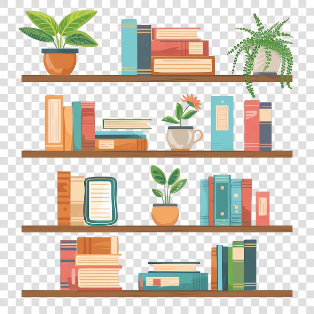 PSD bookshelf transparent background vector elementon transparent background