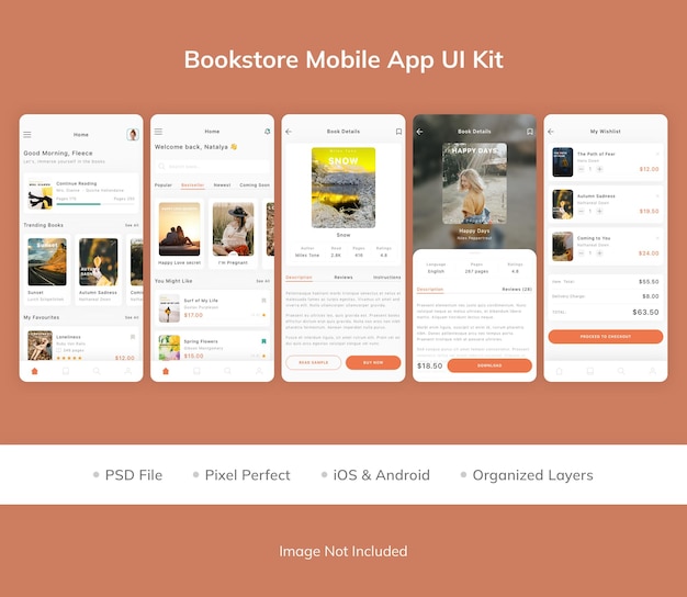 PSD bookstore mobile app ui kit