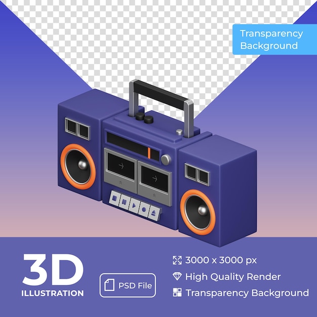 Boombox colorful 3d icon with transparent background