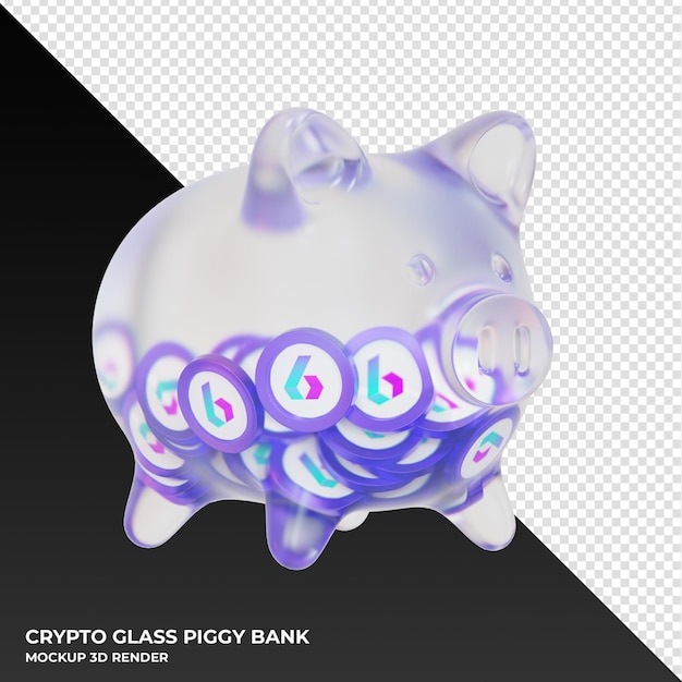 BORA BORA glass piggy bank with crypto coins 3d illustration