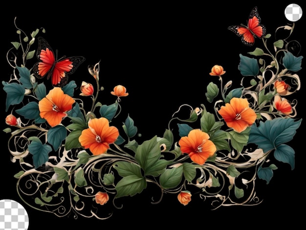 Border design with vine and butterflies png transparent