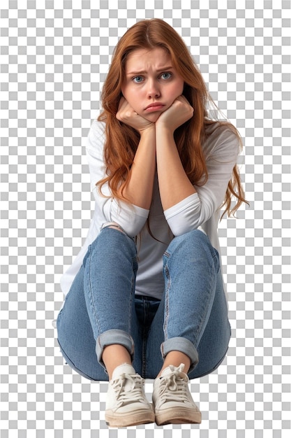 PSD bored woman isolated against transparent background