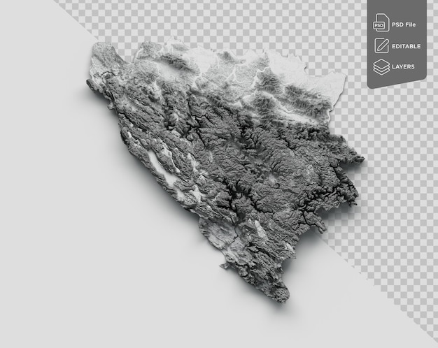 Bosnia And Herzegovina Map Flag Shaded Relief Color Height Map On White Background 3d Illustration