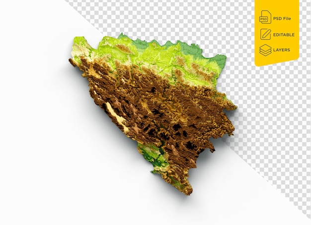 Bosnia And Herzegovina Map Shaded Relief Color Height Map On White Background 3d Illustration