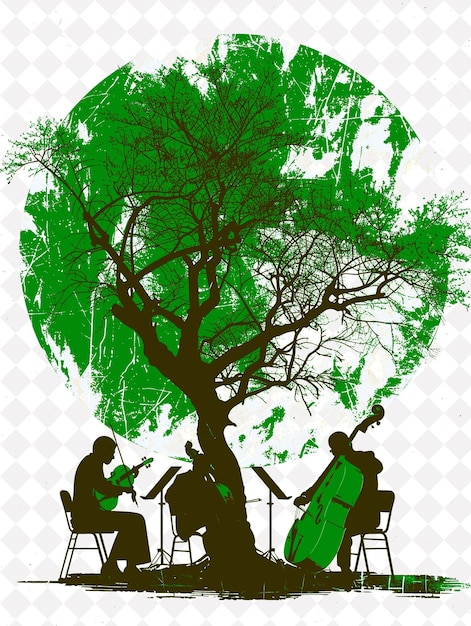 PSD bossa nova scene with musicians playing a red candeia tree i brazil scene and culture illustrations