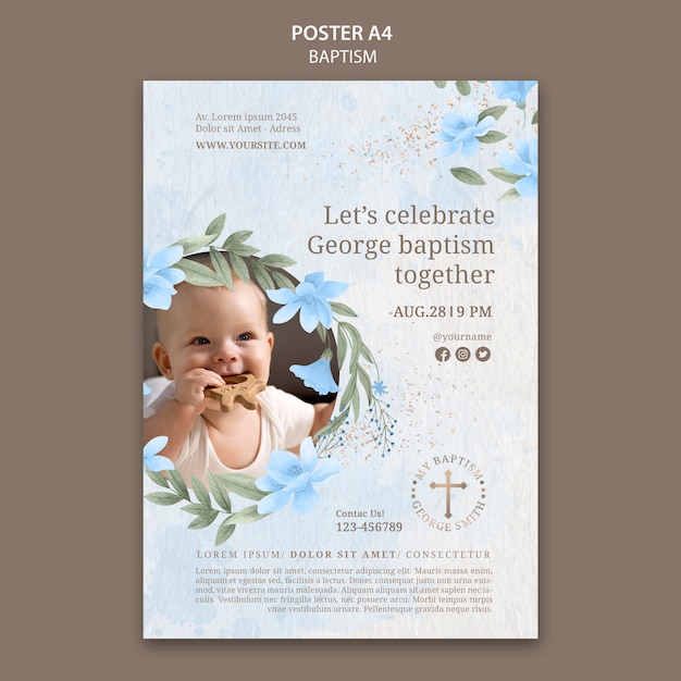 PSD botanical baptism celebration poster template