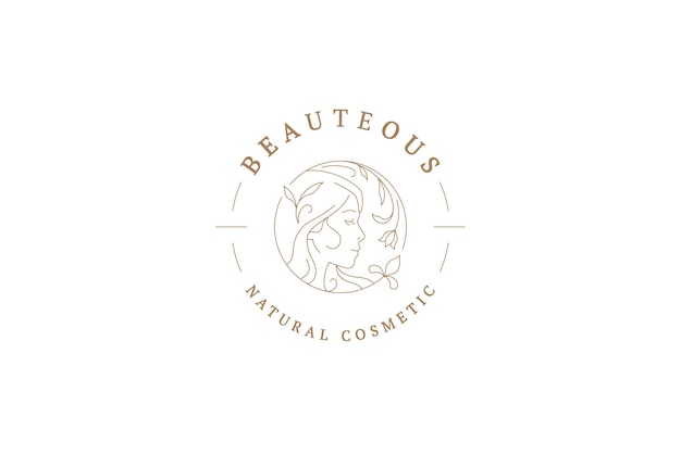 PSD botanical floral woman portrait elegant feminine line logo design template