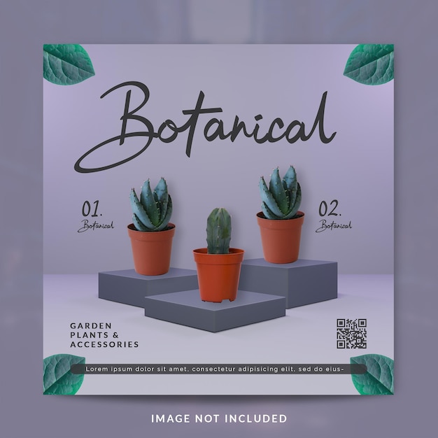 Botanical social media post or banner template