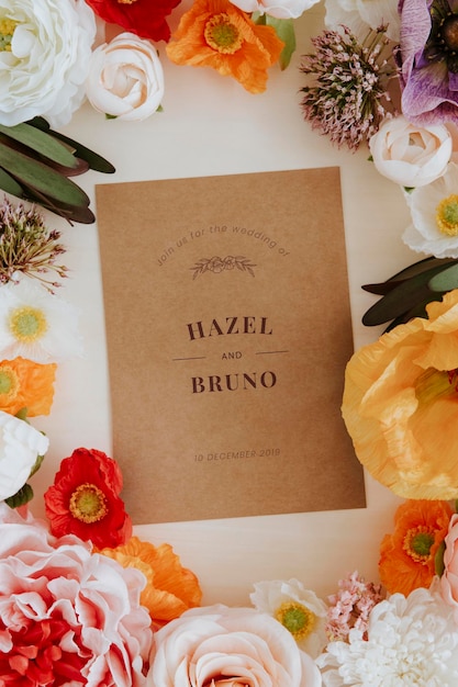 Botanical wedding invitation card mockup